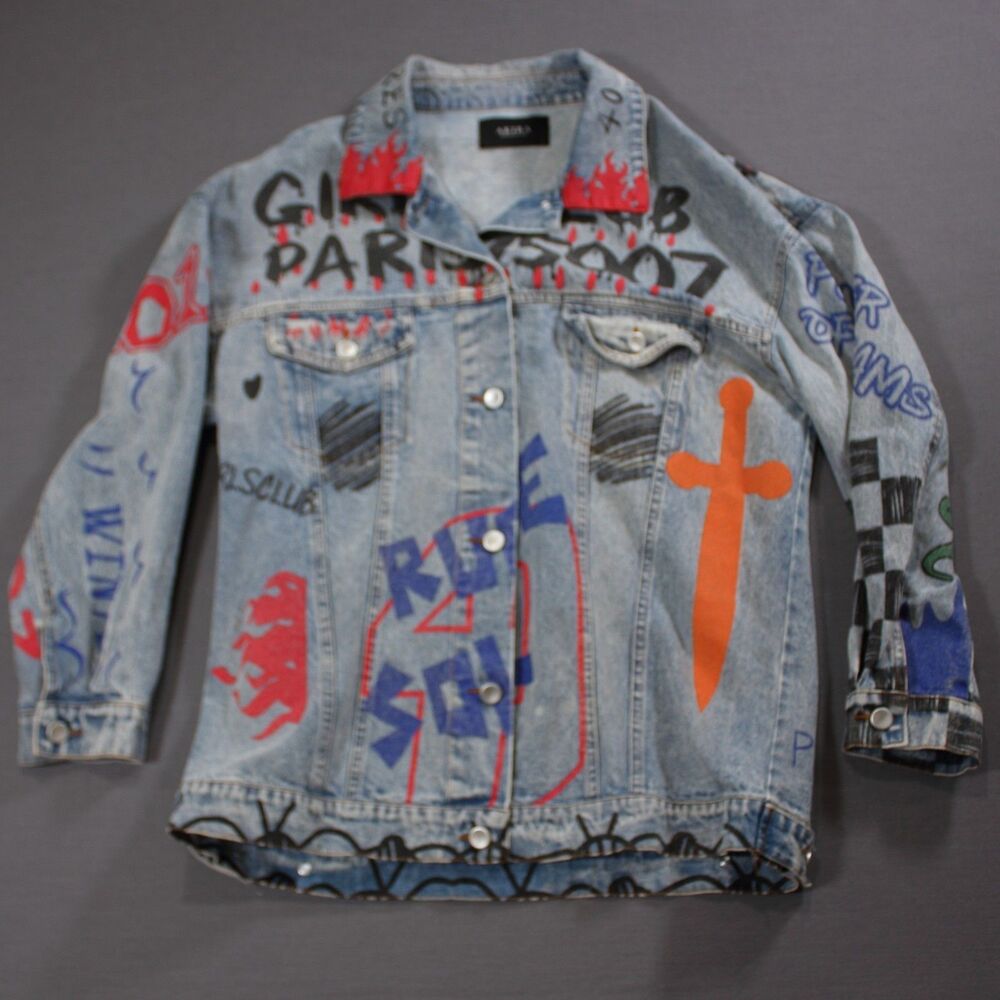 AKIRA Rude Jacket Jean Denim Azalea Wang Paris Painted Women's Girl's Club L